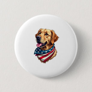 Patriotic Golden Retriever Head Vintage Shirt 6 Cm Round Badge
