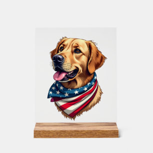 Patriotic Golden Retriever Head Vintage Shirt Acrylic Sign