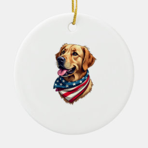 Patriotic Golden Retriever Head Vintage Shirt Ceramic Ornament