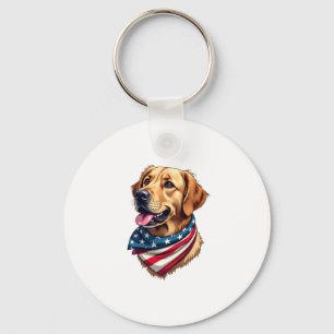 Patriotic Golden Retriever Head Vintage Shirt Key Ring