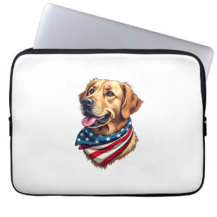 Patriotic Golden Retriever Head Vintage Shirt Laptop Sleeve