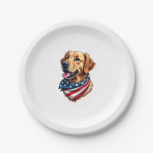 Patriotic Golden Retriever Head Vintage Shirt Paper Plate
