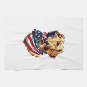 Patriotic Golden Retriever Head Vintage Shirt Tea Towel