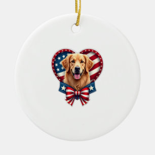 Patriotic Golden Retriever Heart Vintage Shirt 2 Ceramic Ornament