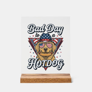 Patriotic Golden Retriever Hotdog Vintage Shirt De Acrylic Sign