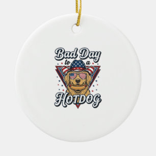 Patriotic Golden Retriever Hotdog Vintage Shirt De Ceramic Ornament