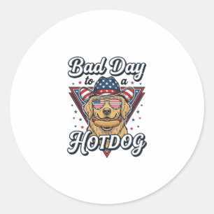 Patriotic Golden Retriever Hotdog Vintage Shirt De Classic Round Sticker