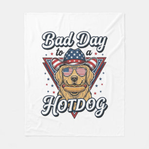 Patriotic Golden Retriever Hotdog Vintage Shirt De Fleece Blanket