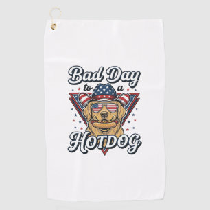 Patriotic Golden Retriever Hotdog Vintage Shirt De Golf Towel