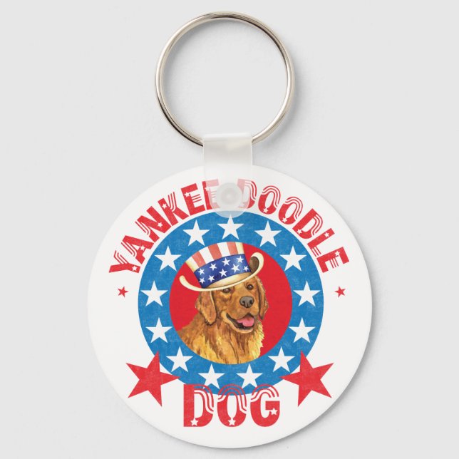Patriotic Golden Retriever Key Ring (Front)