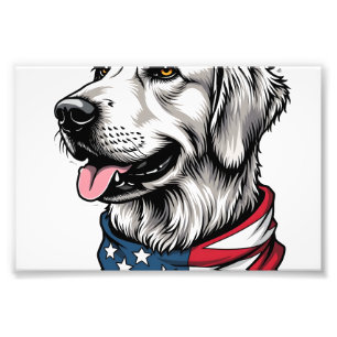 Patriotic Golden Retriever Line Art Vintage Tee 3 Photo Print