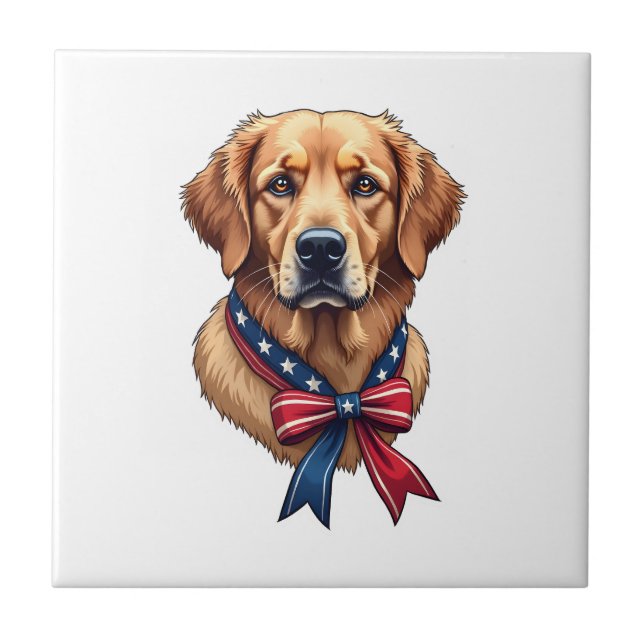 Patriotic Golden Retriever Memorial Day Tee 3 Ceramic Tile (Front)