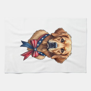 Patriotic Golden Retriever Memorial Day Tee 3 Tea Towel