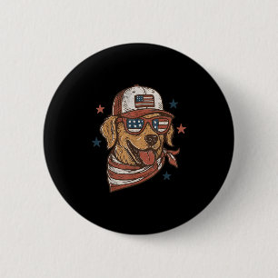 Patriotic Golden Retriever Merica Us Flag Happy 4t 6 Cm Round Badge