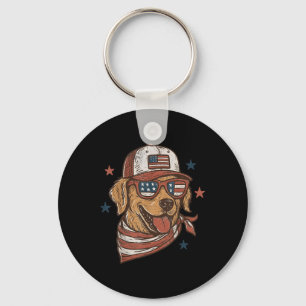 Patriotic Golden Retriever Merica Us Flag Happy 4t Key Ring