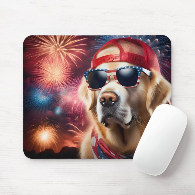 Patriotic Golden Retriever Mouse Pad (With Mouse)