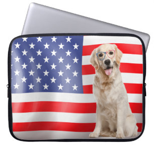 Patriotic Golden Retriever On Flag Laptop Sleeve