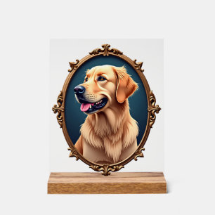Patriotic Golden Retriever Oval Cameo Shirt 2 Acrylic Sign