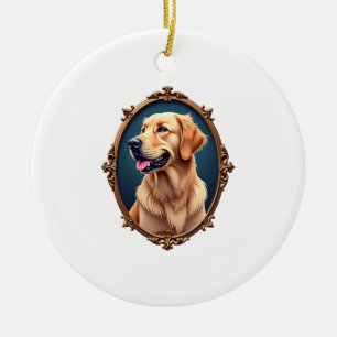 Patriotic Golden Retriever Oval Cameo Shirt 2 Ceramic Ornament