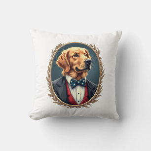 Patriotic Golden Retriever Portrait Vintage Tee 2 Cushion