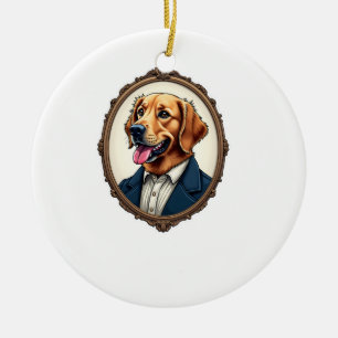 Patriotic Golden Retriever Portrait Vintage Tee Ceramic Ornament