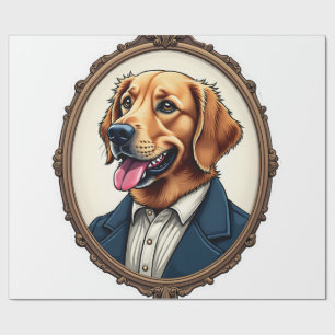 Patriotic Golden Retriever Portrait Vintage Tee Wrapping Paper