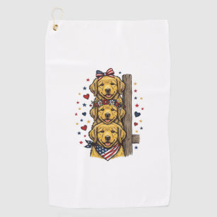Patriotic Golden Retriever Puppies Vintage Shirt D Golf Towel