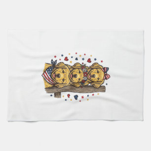 Patriotic Golden Retriever Puppies Vintage Shirt D Tea Towel