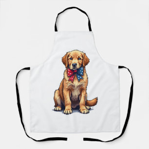 Patriotic Golden Retriever Puppy Vintage Shirt 4 Apron