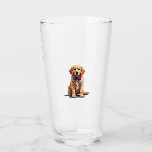 Patriotic Golden Retriever Puppy Vintage Shirt Glass
