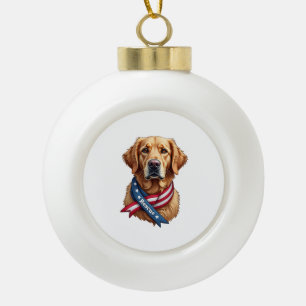 Patriotic Golden Retriever Rescue Vintage Tee Ceramic Ball Christmas Ornament