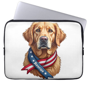 Patriotic Golden Retriever Rescue Vintage Tee Laptop Sleeve
