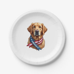 Patriotic Golden Retriever Rescue Vintage Tee Paper Plate