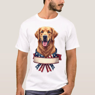Patriotic Golden Retriever Ribbon Banner Tee 2