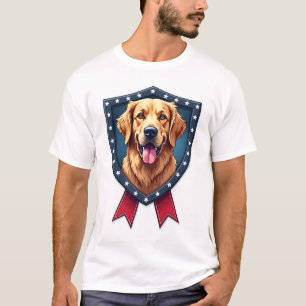 Patriotic Golden Retriever Shield Ribbon Drop Tee