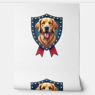 Patriotic Golden Retriever Shield Ribbon Drop Tee Wallpaper
