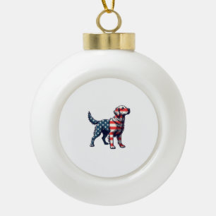 Patriotic Golden Retriever Silhouette Vintage Tee Ceramic Ball Christmas Ornament