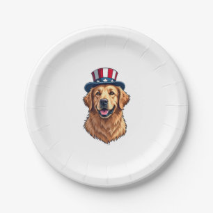 Patriotic Golden Retriever Split Frame Tee 2 Paper Plate