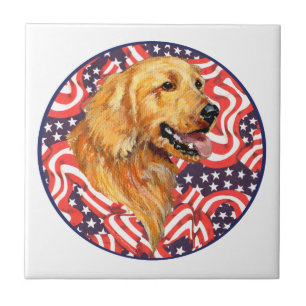 Patriotic Golden Retriever Tile