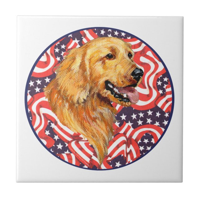 Patriotic Golden Retriever Tile (Front)
