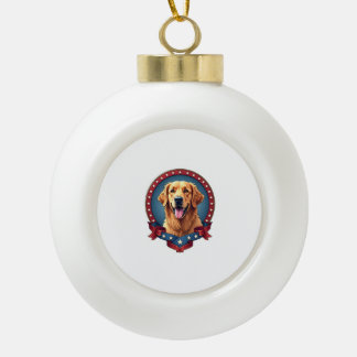 Patriotic Golden Retriever Tribute Crest Tee Ceramic Ball Christmas Ornament