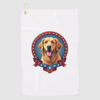 Patriotic Golden Retriever Tribute Crest Tee Golf Towel