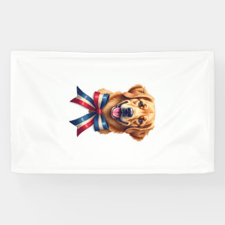 Patriotic Golden Retriever Twin Ribbon Tee Banner