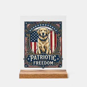 Patriotic Golden Retriever Vector Graphic Tee_1 Acrylic Sign