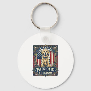 Patriotic Golden Retriever Vector Graphic Tee_1 Key Ring