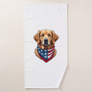 Patriotic Golden Retriever Vintage Engraving Shirt Bath Towel