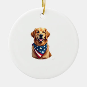 Patriotic Golden Retriever Vintage Engraving Shirt Ceramic Ornament