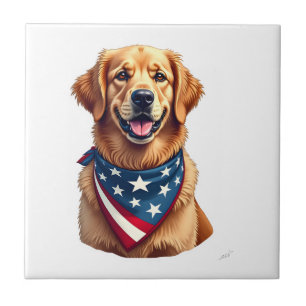 Patriotic Golden Retriever Vintage Engraving Shirt Ceramic Tile