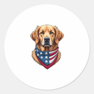Patriotic Golden Retriever Vintage Engraving Shirt Classic Round Sticker