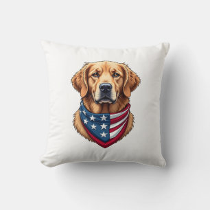 Patriotic Golden Retriever Vintage Engraving Shirt Cushion